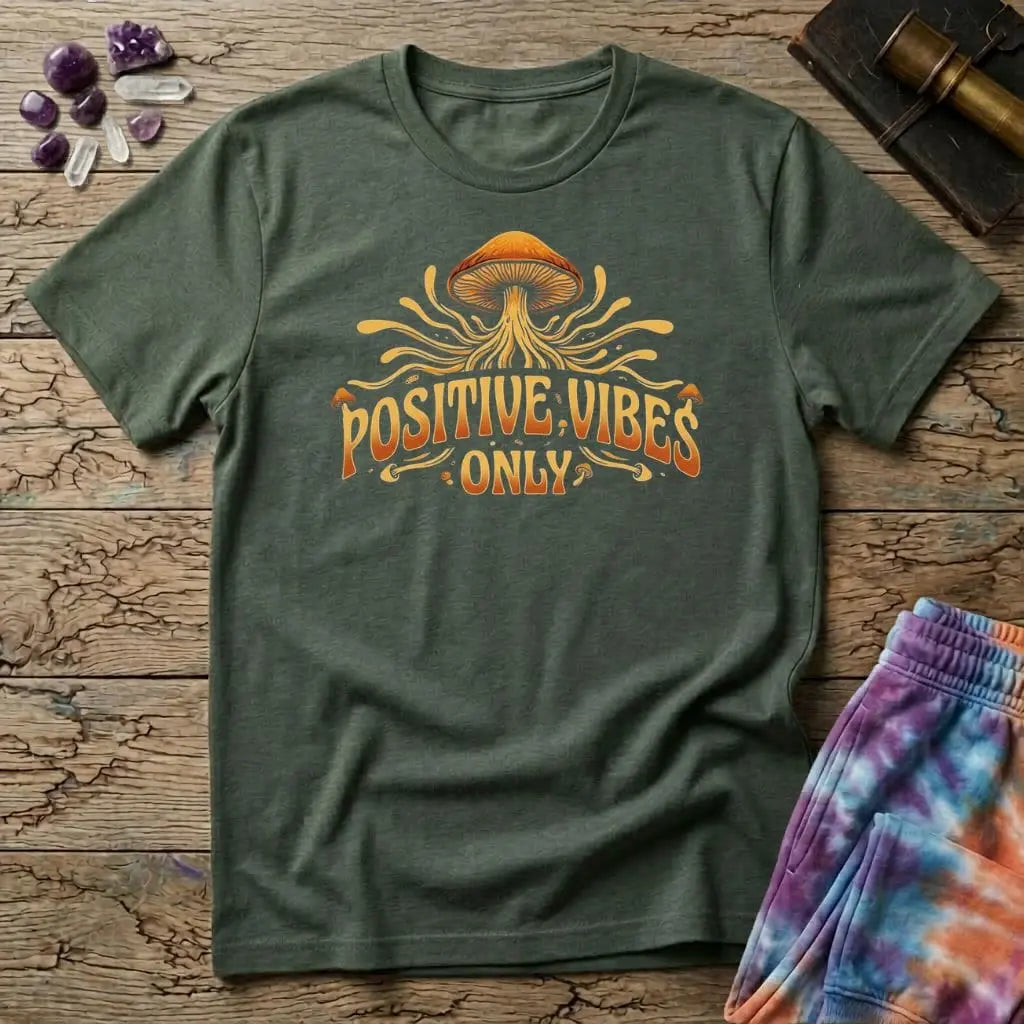 Printify T-Shirt Positive Vibes Only Mushroom T-Shirt Mushroom Magic Mushroom T-Shirt