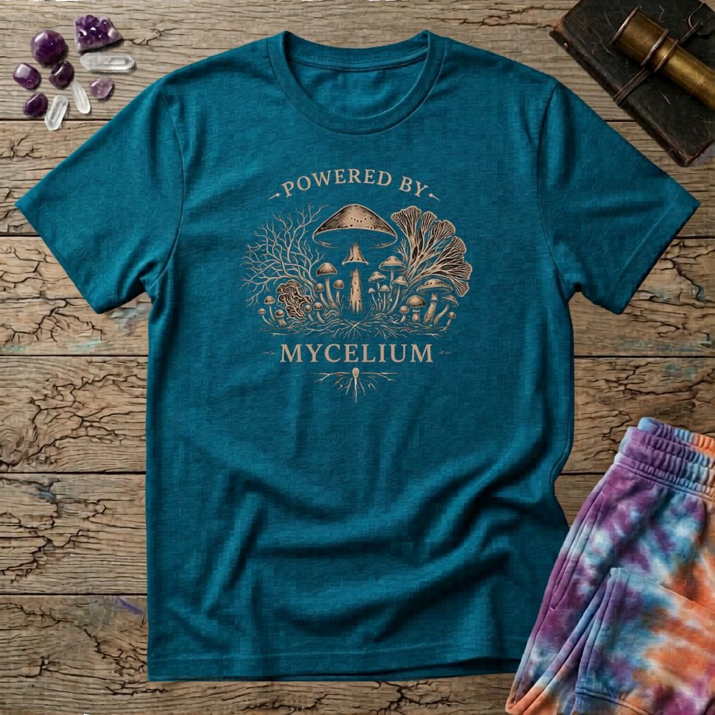 Printify T-Shirt Powered By Mycelium Mushroom T-Shirt Mushroom Magic Mushroom T-Shirt