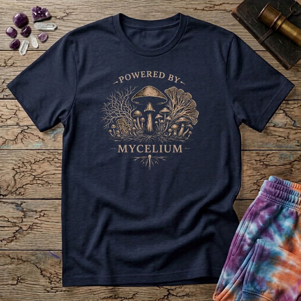 Printify T-Shirt Powered By Mycelium Mushroom T-Shirt Mushroom Magic Mushroom T-Shirt