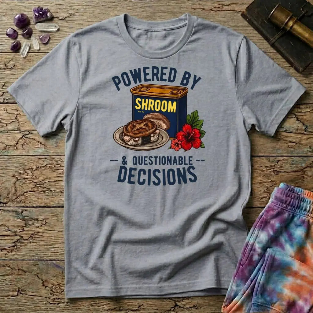 Printify T-Shirt Powered By Shrooms and Questionable Decisions Mushroom T-Shirt Mushroom Magic Mushroom T-Shirt