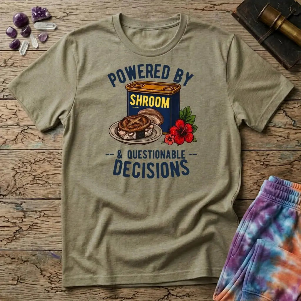 Printify T-Shirt Powered By Shrooms and Questionable Decisions Mushroom T-Shirt Mushroom Magic Mushroom T-Shirt