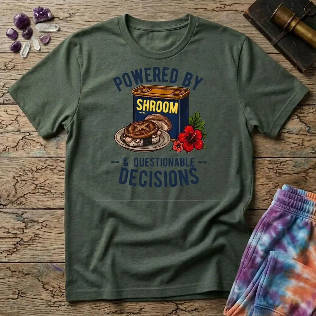 Printify T-Shirt Powered By Shrooms and Questionable Decisions Mushroom T-Shirt Mushroom Magic Mushroom T-Shirt