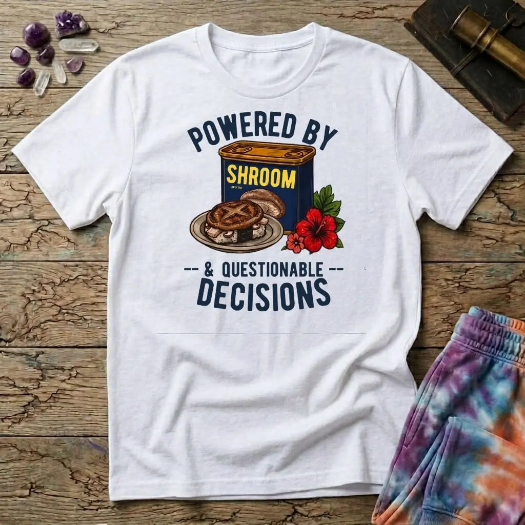 Printify T-Shirt Powered By Shrooms and Questionable Decisions Mushroom T-Shirt Mushroom Magic Mushroom T-Shirt