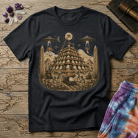 Printify T-Shirt Pyramid Building Aliens Mushrooms T-Shirt Mushroom Magic Mushroom T-Shirt