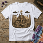 Printify T-Shirt Pyramid Building Aliens Mushrooms T-Shirt Mushroom Magic Mushroom T-Shirt