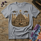 Printify T-Shirt Pyramid Building Aliens Mushrooms T-Shirt Mushroom Magic Mushroom T-Shirt