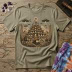 Printify T-Shirt Pyramid Building Aliens Mushrooms T-Shirt Mushroom Magic Mushroom T-Shirt
