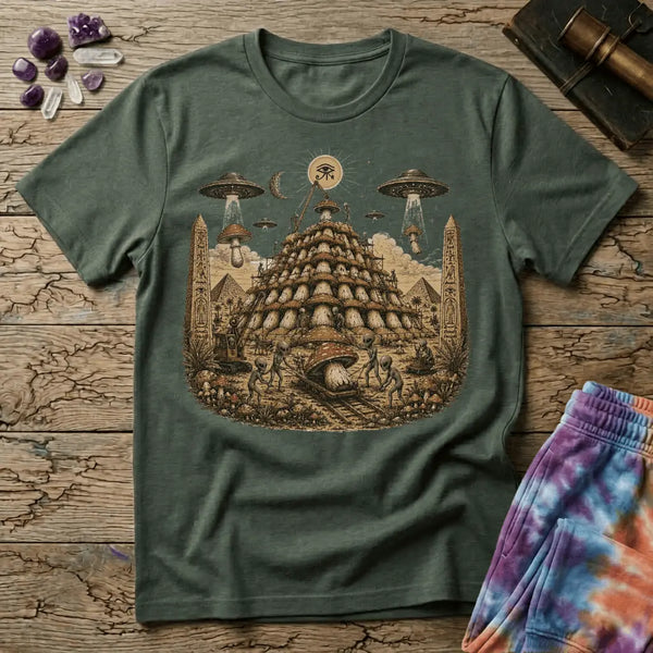 Pyramid Building Aliens Mushrooms T-Shirt