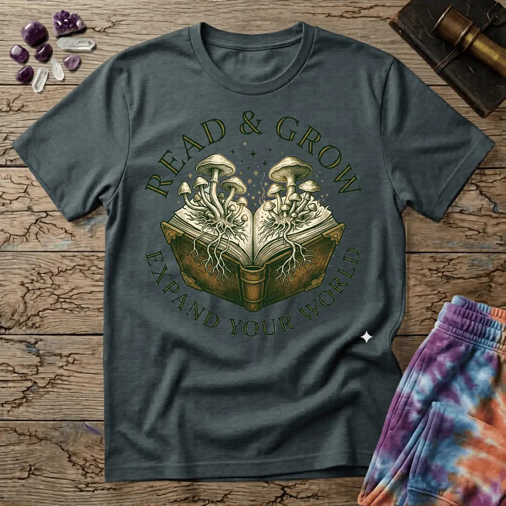 Printify T-Shirt Read & Grow Mushroom T-Shirt Mushroom Magic Mushroom T-Shirt