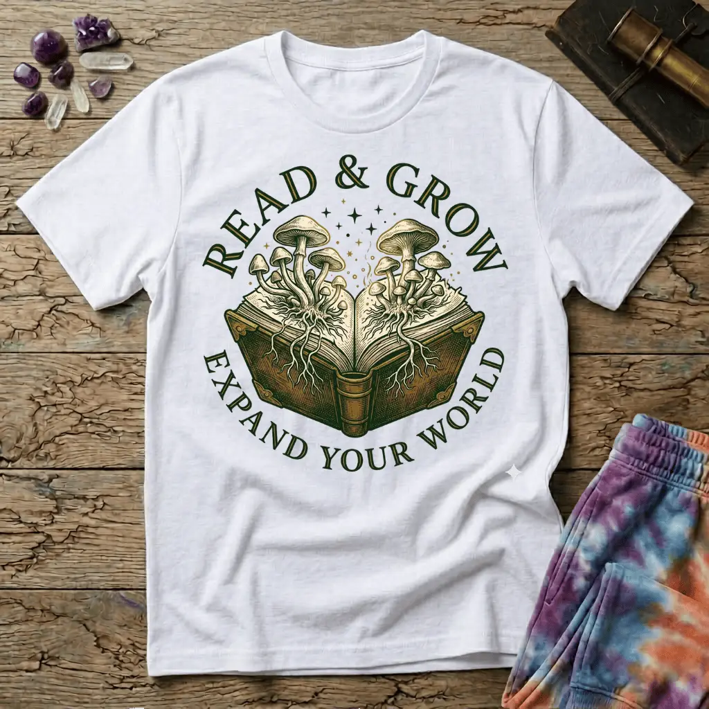 Printify T-Shirt Read & Grow Mushroom T-Shirt Mushroom Magic Mushroom T-Shirt