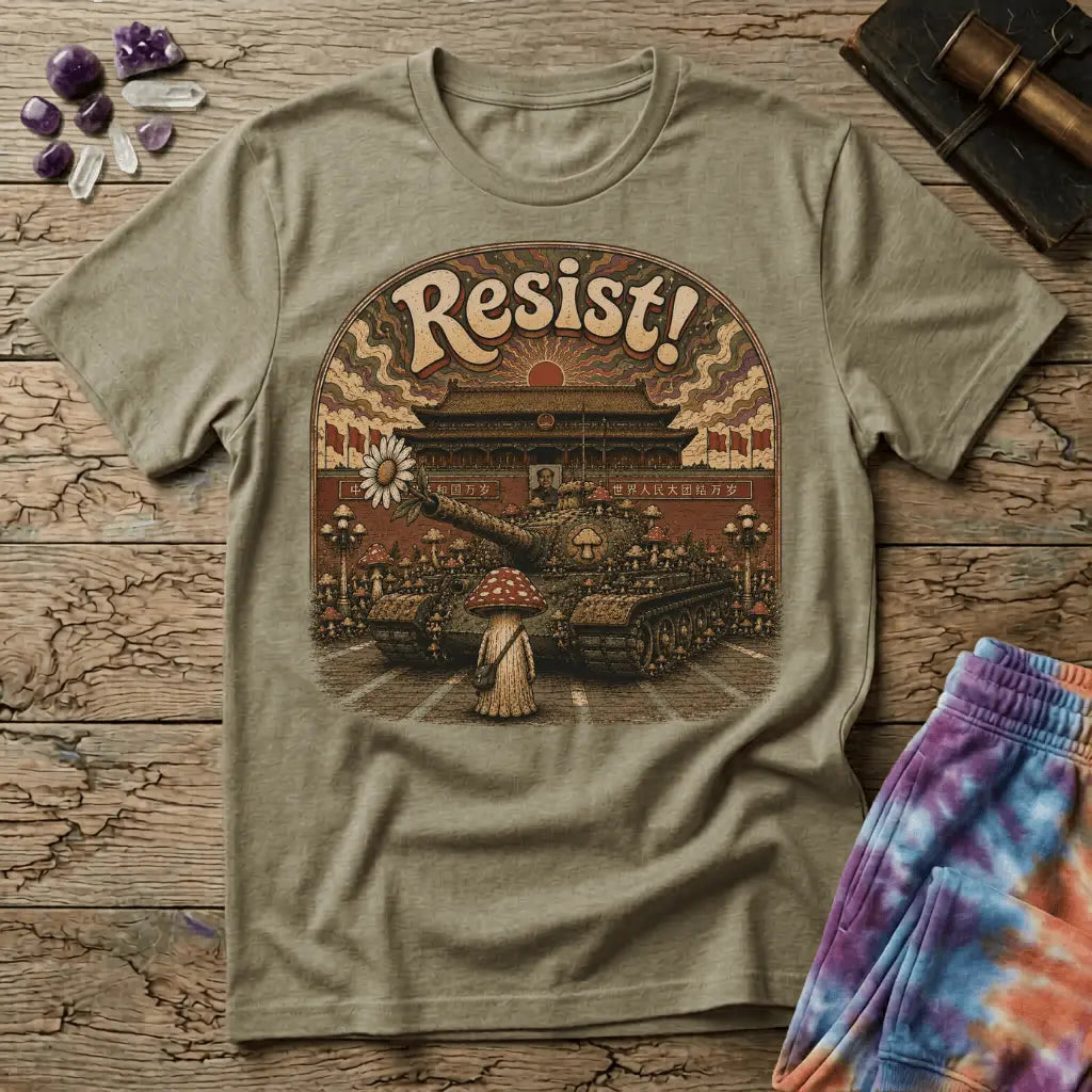 Printify T-Shirt Resist Mushroom Tiananmen Square T-Shirt Mushroom Magic Mushroom T-Shirt