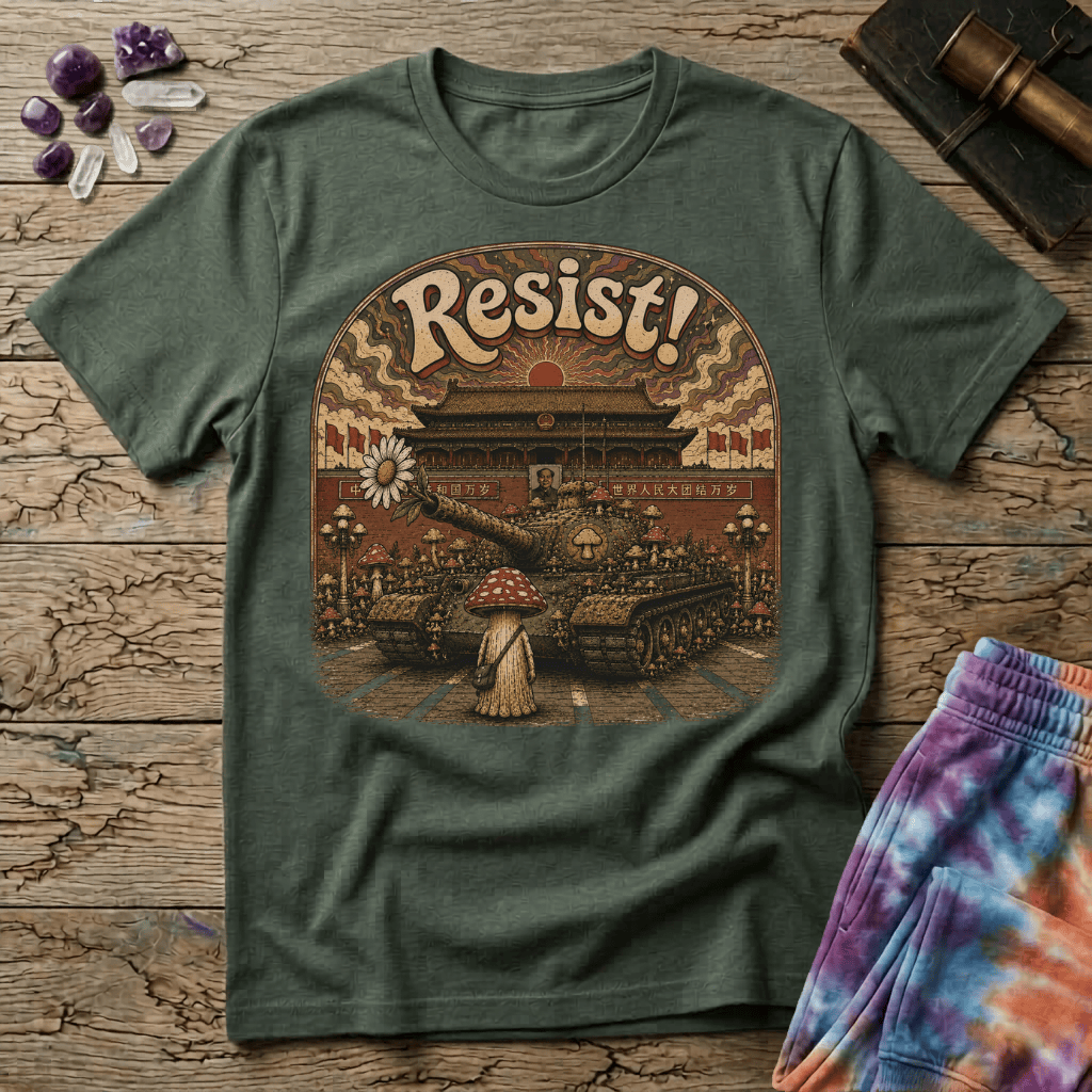 Printify T-Shirt Resist Mushroom Tiananmen Square T-Shirt Mushroom Magic Mushroom T-Shirt