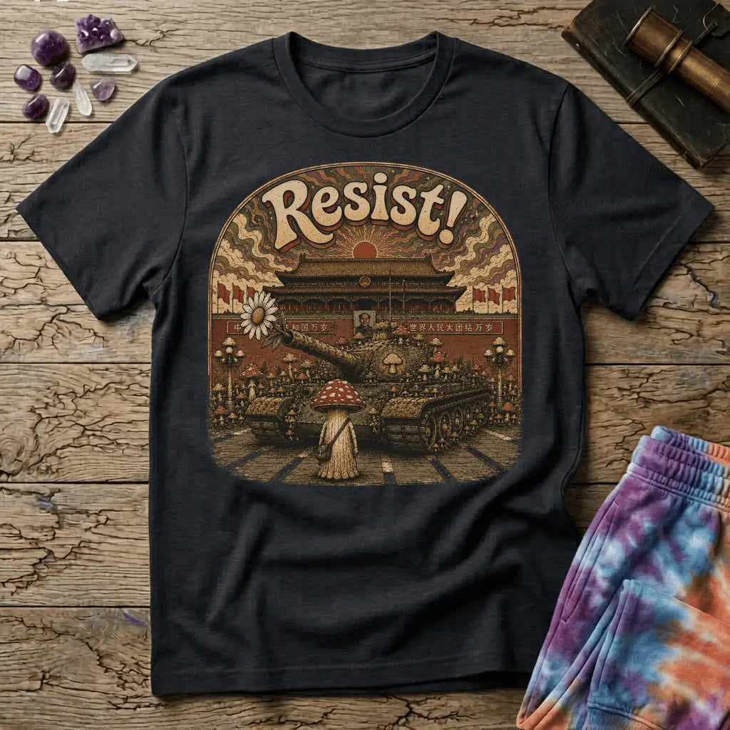 Printify T-Shirt Resist Mushroom Tiananmen Square T-Shirt Mushroom Magic Mushroom T-Shirt