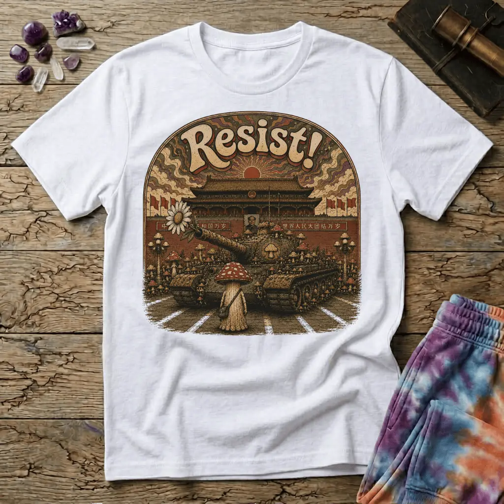 Printify T-Shirt Resist Mushroom Tiananmen Square T-Shirt Mushroom Magic Mushroom T-Shirt
