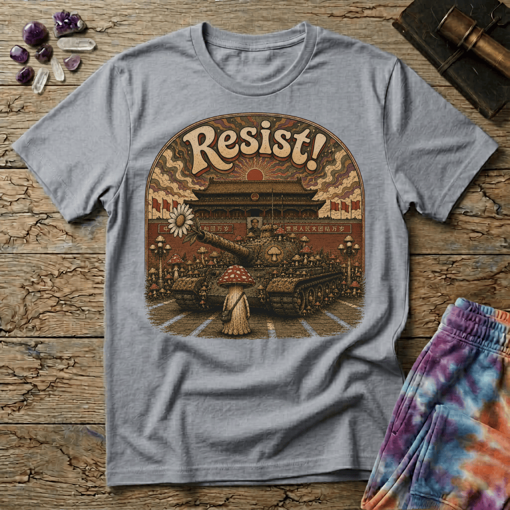 Printify T-Shirt Resist Mushroom Tiananmen Square T-Shirt Mushroom Magic Mushroom T-Shirt