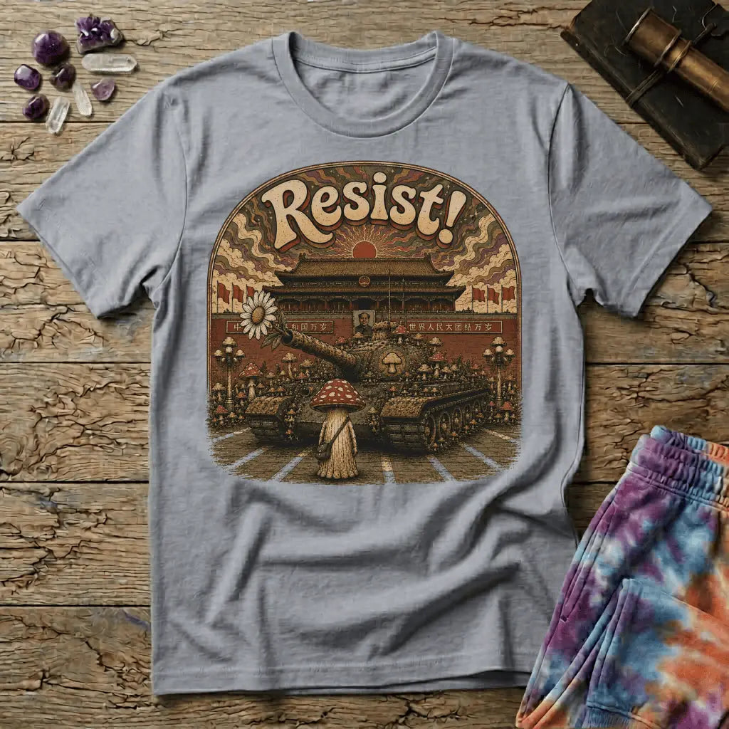 Printify T-Shirt Resist Mushroom Tiananmen Square T-Shirt Mushroom Magic Mushroom T-Shirt