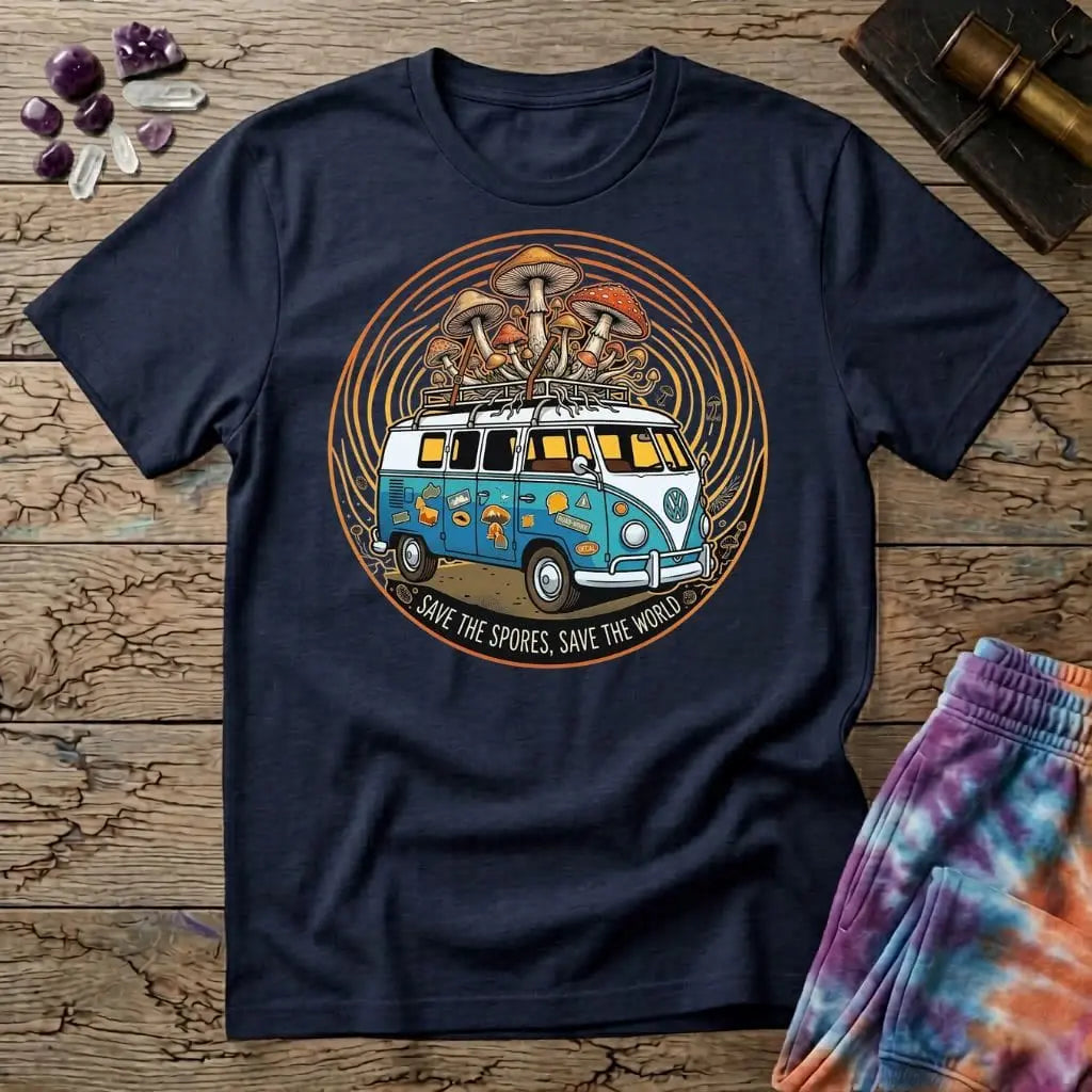Printify T-Shirt Save The Spores Save the World T-Shirt Mushroom Magic Mushroom T-Shirt