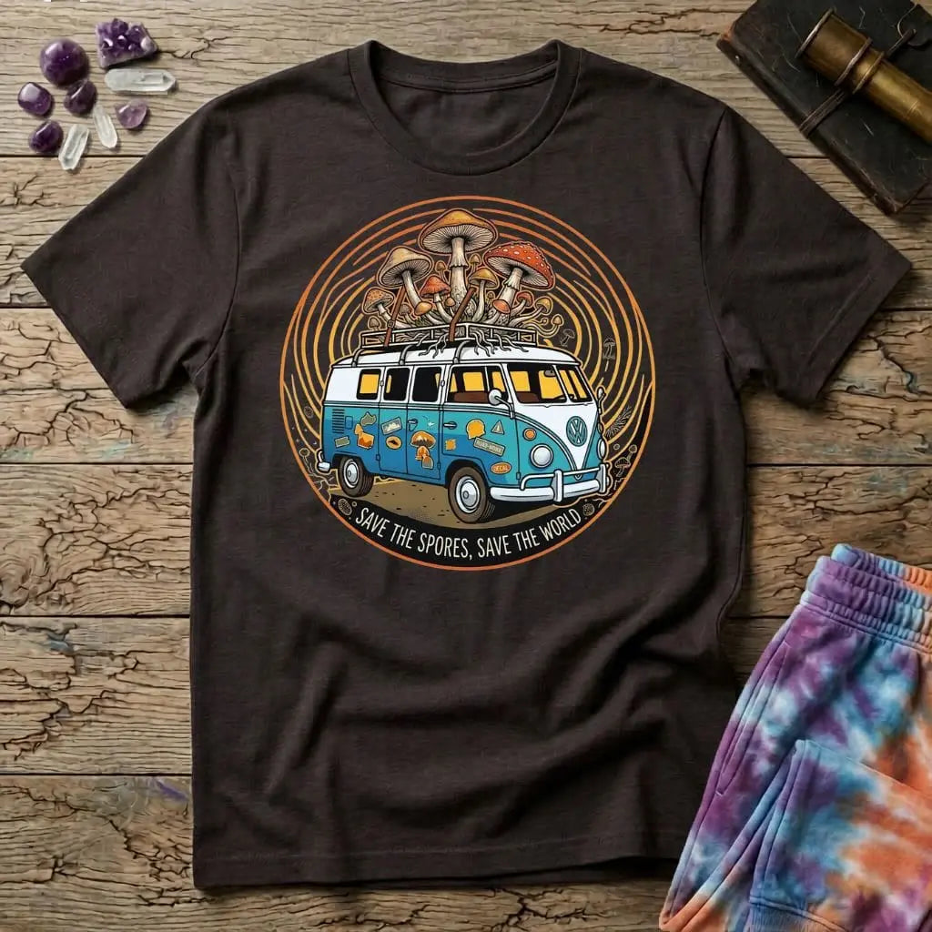 Printify T-Shirt Save The Spores Save the World T-Shirt Mushroom Magic Mushroom T-Shirt