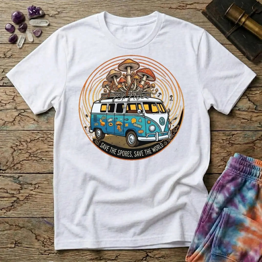 Printify T-Shirt Save The Spores Save the World T-Shirt Mushroom Magic Mushroom T-Shirt