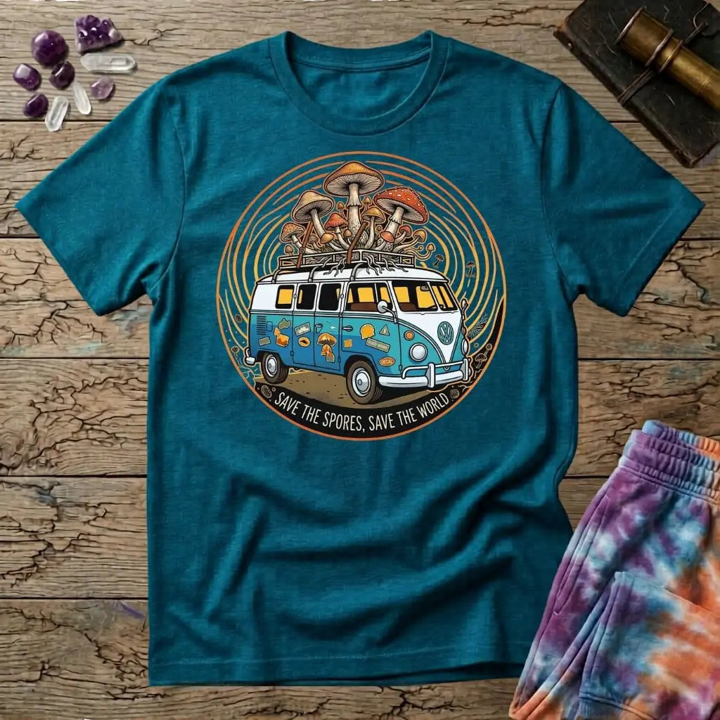 Printify T-Shirt Save The Spores Save the World T-Shirt Mushroom Magic Mushroom T-Shirt