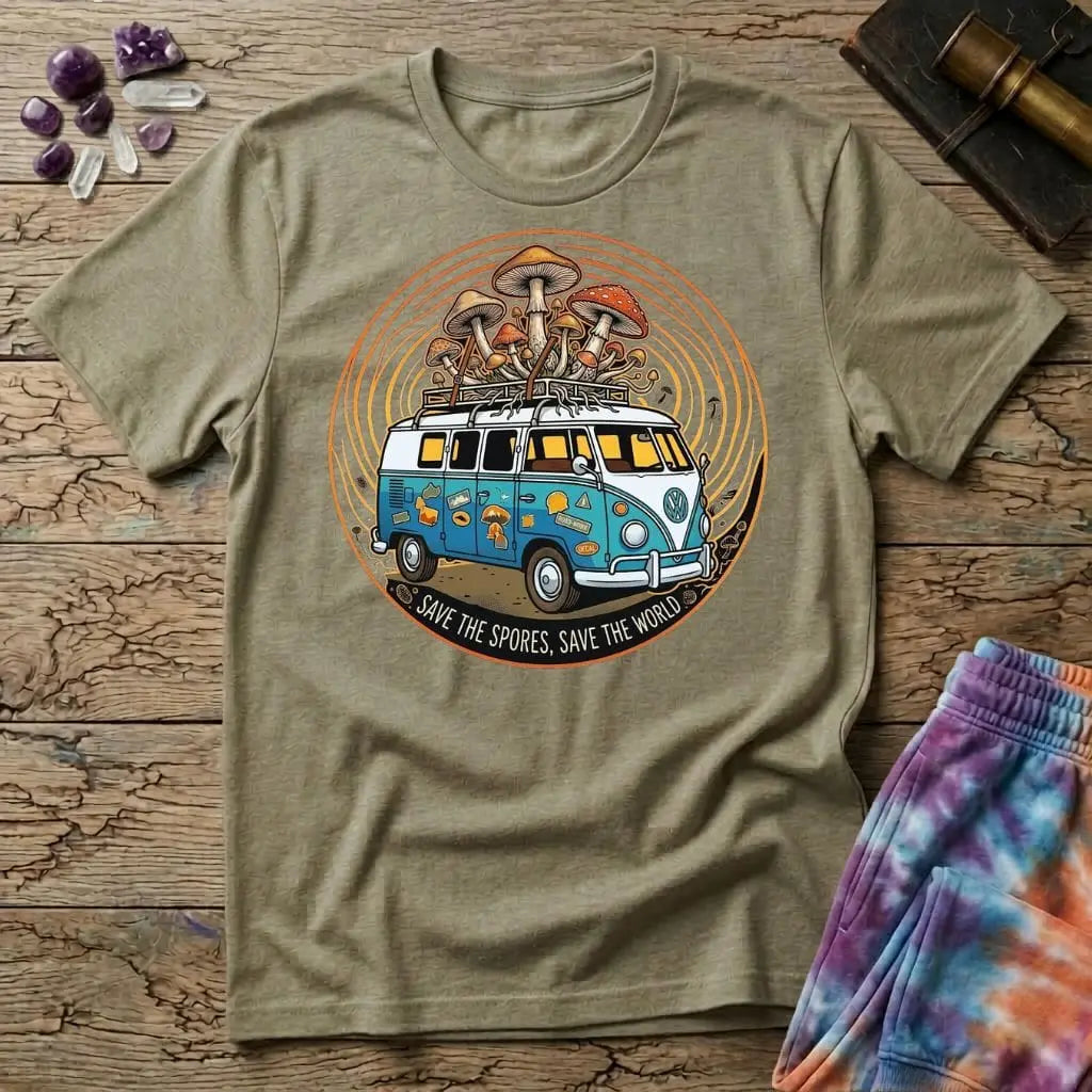 Printify T-Shirt Save The Spores Save the World T-Shirt Mushroom Magic Mushroom T-Shirt