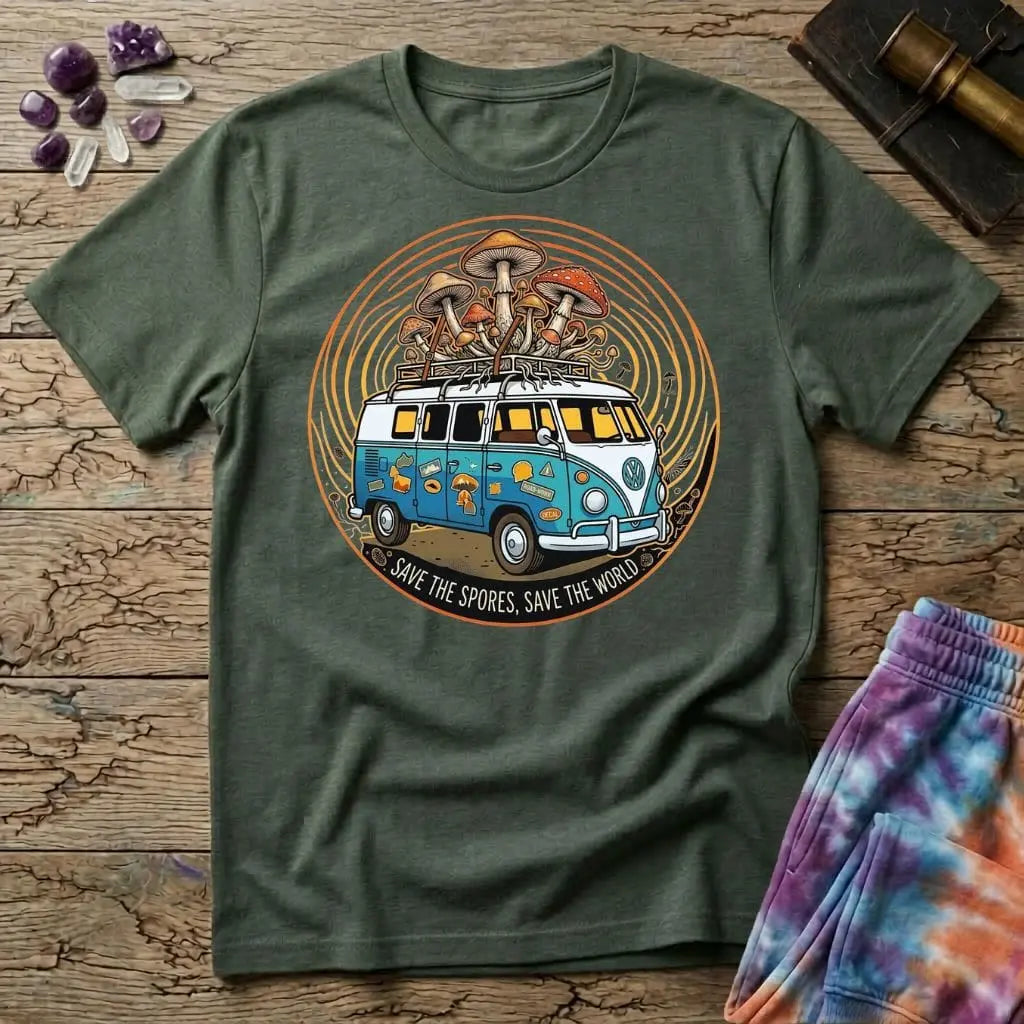 Printify T-Shirt Save The Spores Save the World T-Shirt Mushroom Magic Mushroom T-Shirt
