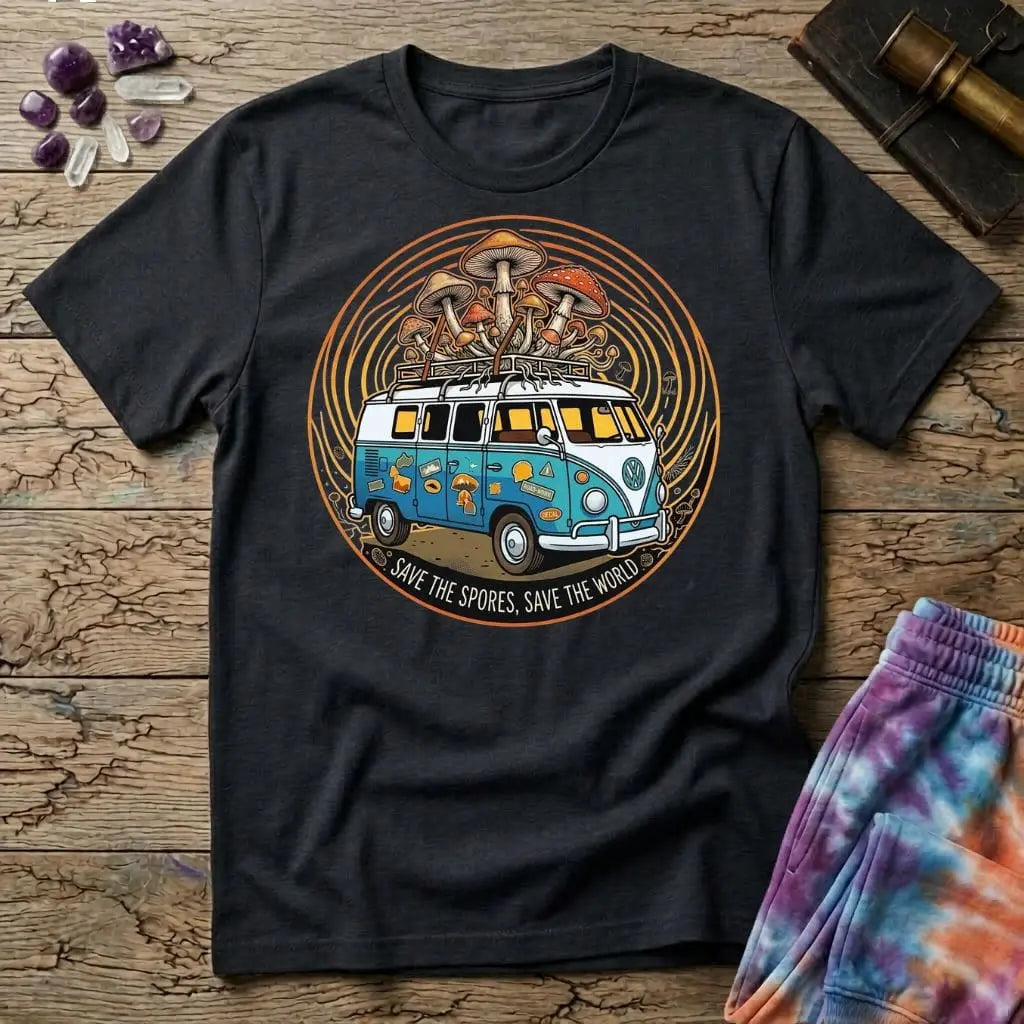 Printify T-Shirt Save The Spores Save the World T-Shirt Mushroom Magic Mushroom T-Shirt