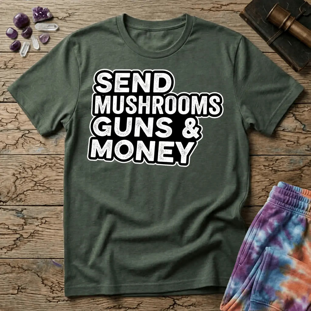 Printify T-Shirt Send Mushrooms Guns & Money Zevon T-Shirt Mushroom Magic Mushroom T-Shirt