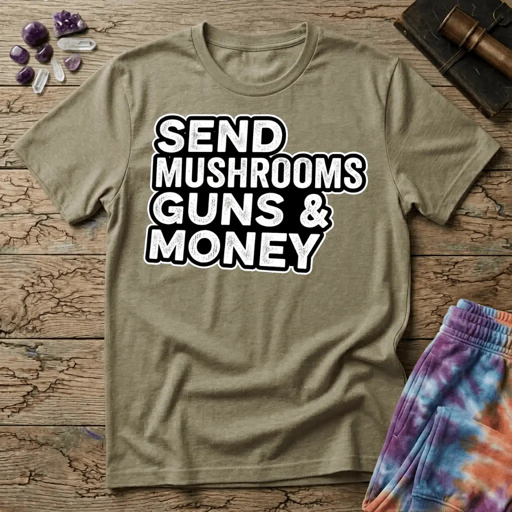 Printify T-Shirt Send Mushrooms Guns & Money Zevon T-Shirt Mushroom Magic Mushroom T-Shirt