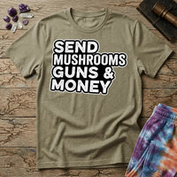 Printify T-Shirt Send Mushrooms Guns & Money Zevon T-Shirt Mushroom Magic Mushroom T-Shirt
