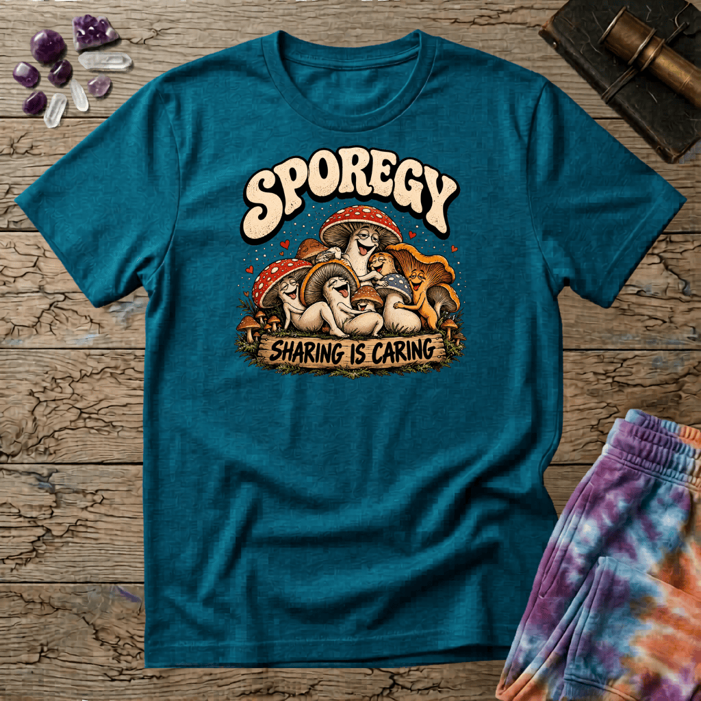 Printify T-Shirt Sporegy Sharing Is Caring T-Shirt Mushroom Magic Mushroom T-Shirt