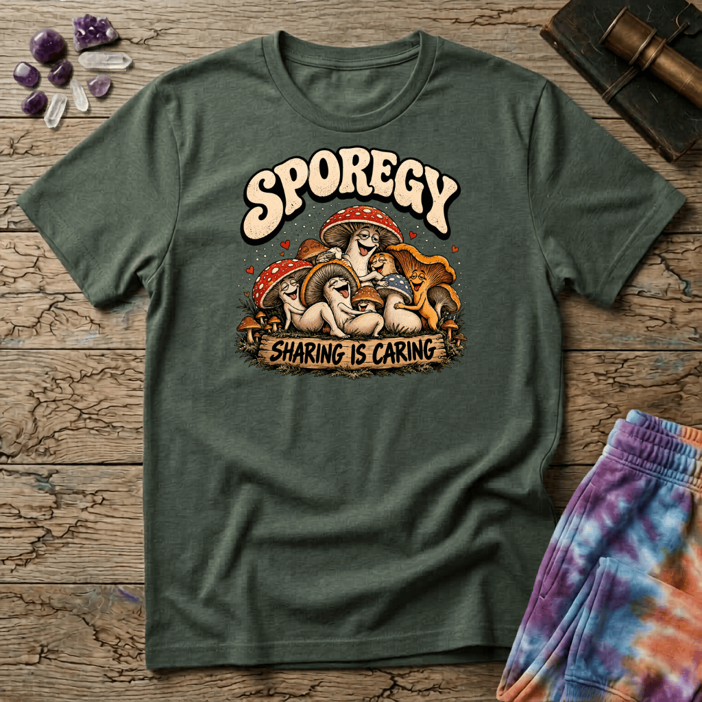 Printify T-Shirt Sporegy Sharing Is Caring T-Shirt Mushroom Magic Mushroom T-Shirt