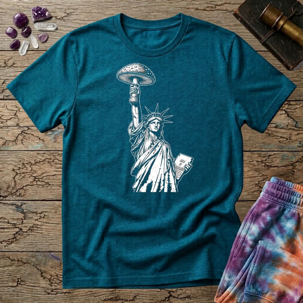 Printify T-Shirt Statue of Liberty Mushroom T-Shirt Mushroom Magic Mushroom T-Shirt