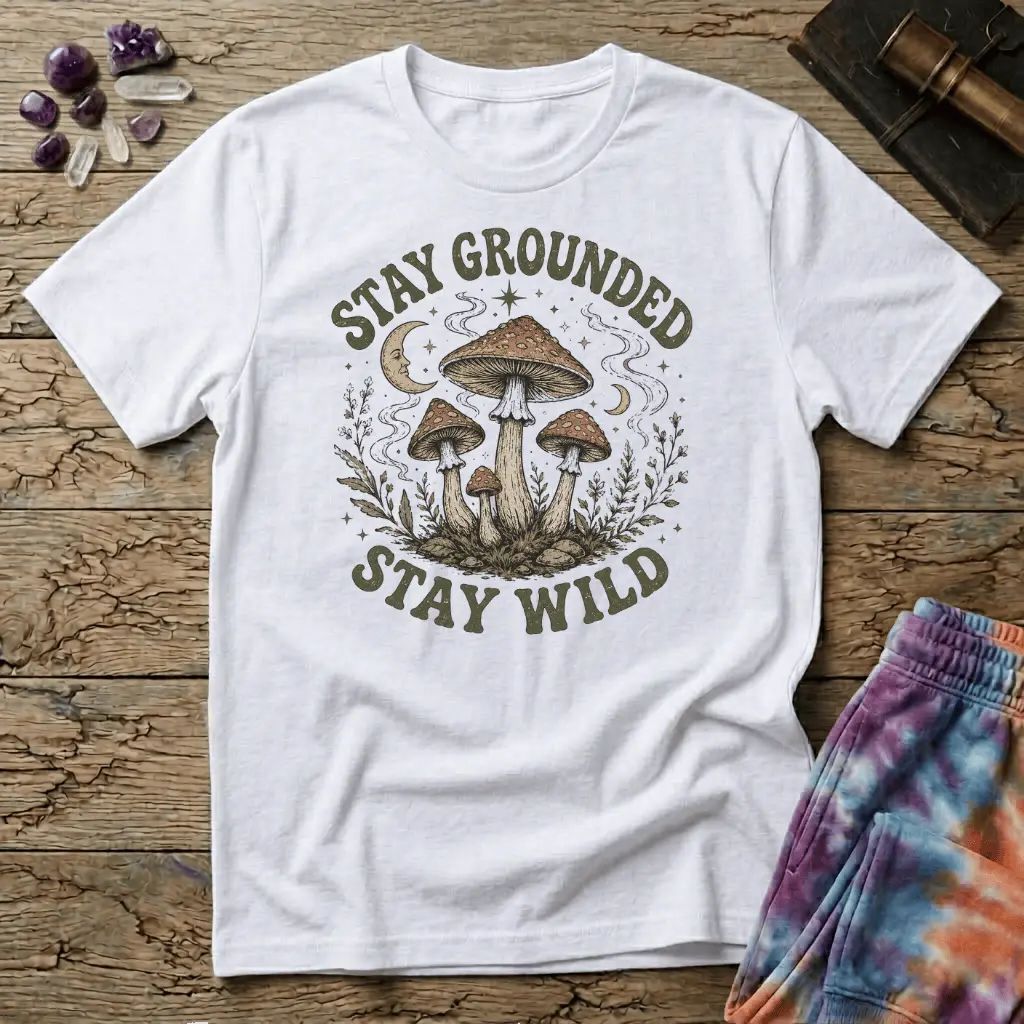 Printify T-Shirt Stay Grounded Stay Wild Mushroom T-Shirt Mushroom Magic Mushroom T-Shirt