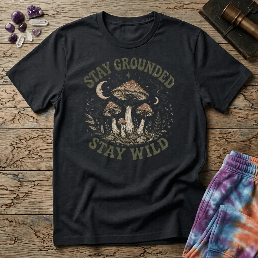 Printify T-Shirt Stay Grounded Stay Wild Mushroom T-Shirt Mushroom Magic Mushroom T-Shirt