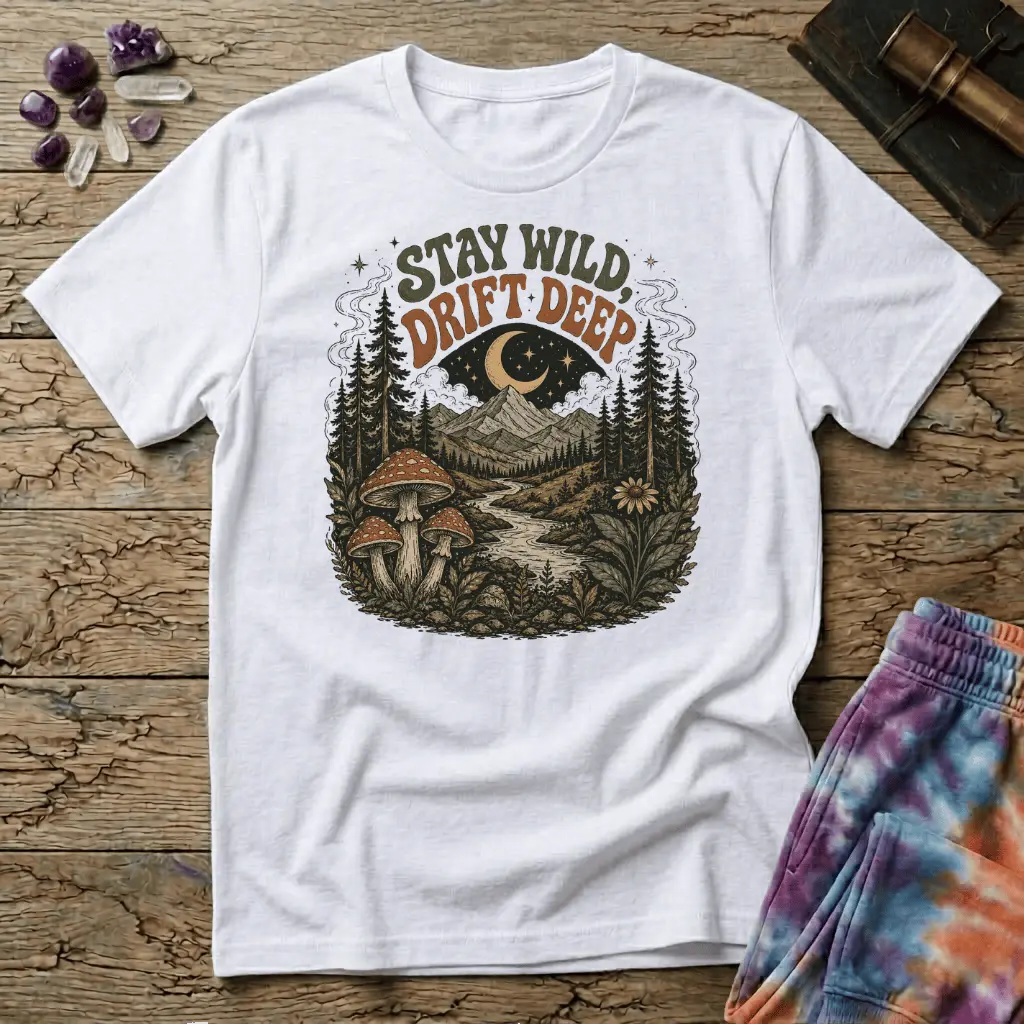 Printify T-Shirt Stay Wild Drift Deep Mushroom T-Shirt Mushroom Magic Mushroom T-Shirt