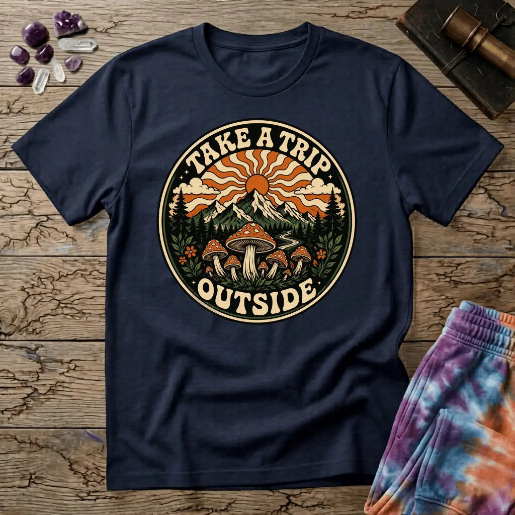 Printify T-Shirt Take A Trip Outside Mushroom T-Shirt Mushroom Magic Mushroom T-Shirt
