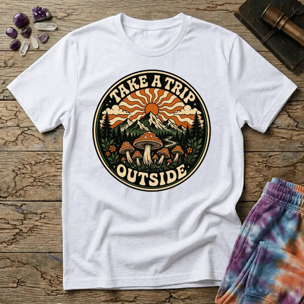 Printify T-Shirt Take A Trip Outside Mushroom T-Shirt Mushroom Magic Mushroom T-Shirt