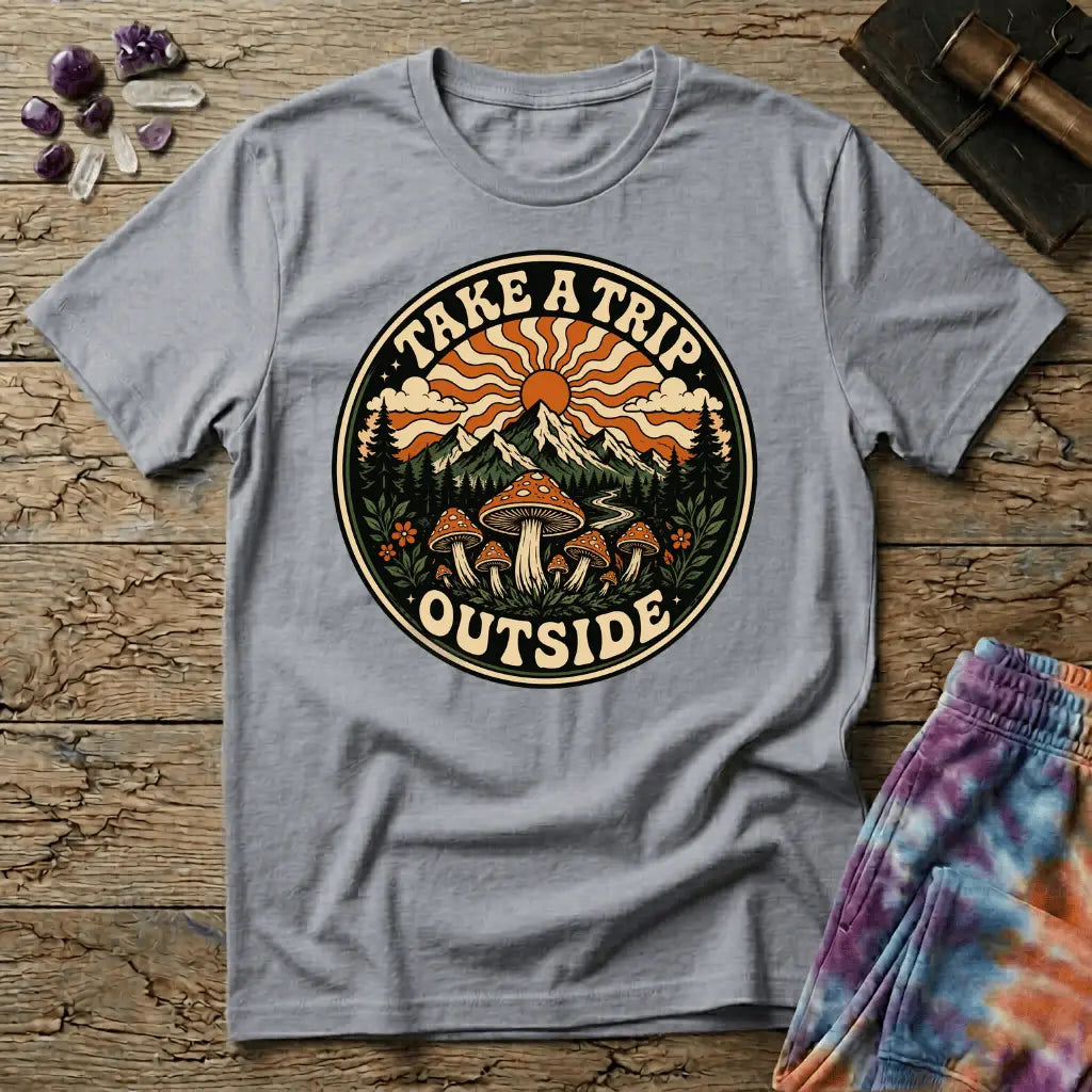 Printify T-Shirt Take A Trip Outside Mushroom T-Shirt Mushroom Magic Mushroom T-Shirt