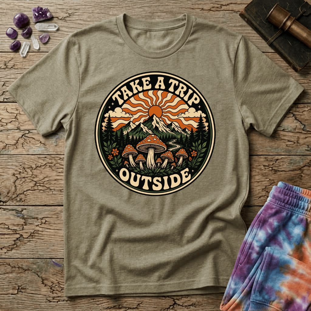 Printify T-Shirt Take A Trip Outside Mushroom T-Shirt Mushroom Magic Mushroom T-Shirt