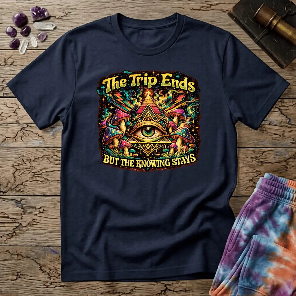 Printify T-Shirt The Trip Ends But The Knowing Stays Too T-Shirt Mushroom Magic Mushroom T-Shirt