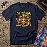 Printify T-Shirt The Trip Ends But The Knowing Stays Too T-Shirt Mushroom Magic Mushroom T-Shirt