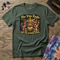 Printify T-Shirt The Trip Ends But The Knowing Stays Too T-Shirt Mushroom Magic Mushroom T-Shirt