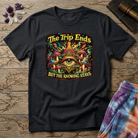 Printify T-Shirt The Trip Ends But The Knowing Stays Too T-Shirt Mushroom Magic Mushroom T-Shirt