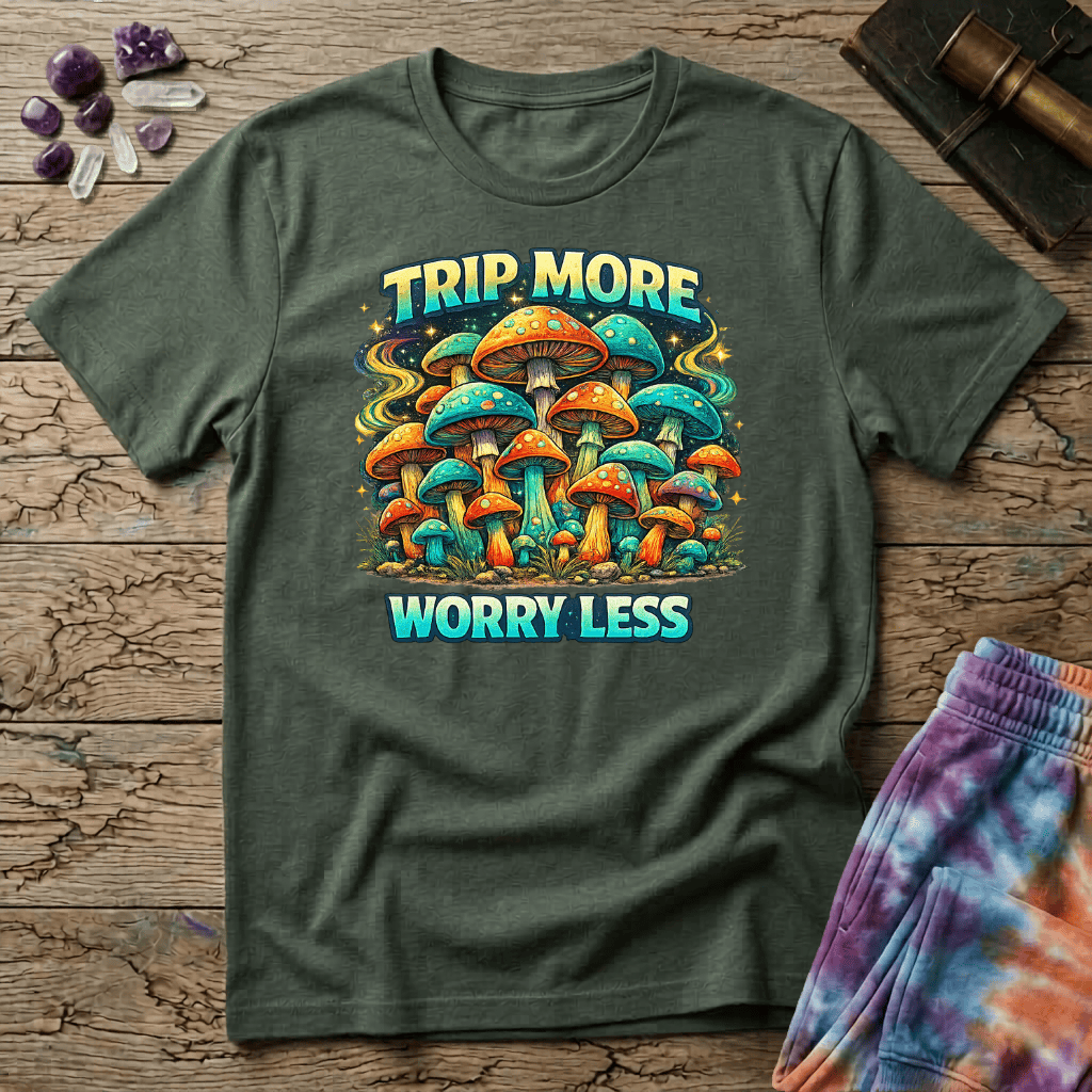 Printify T-Shirt Trip More Worry Less Mushroom T-Shirt Mushroom Magic Mushroom T-Shirt
