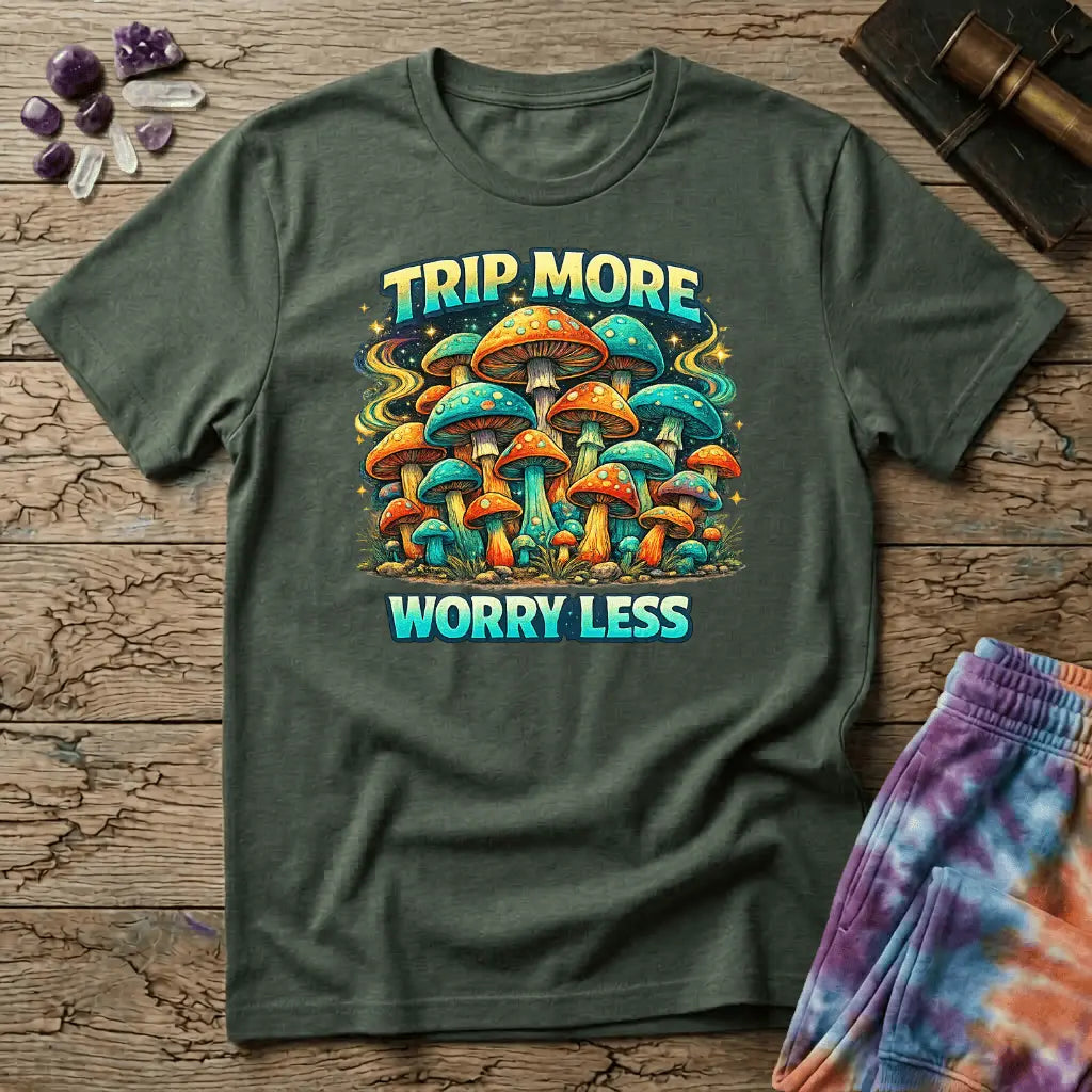 Printify T-Shirt Trip More Worry Less Mushroom T-Shirt Mushroom Magic Mushroom T-Shirt