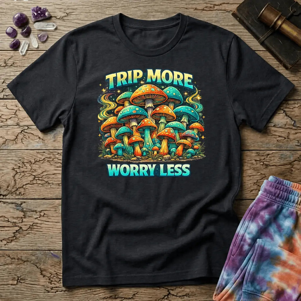 Printify T-Shirt Trip More Worry Less Mushroom T-Shirt Mushroom Magic Mushroom T-Shirt