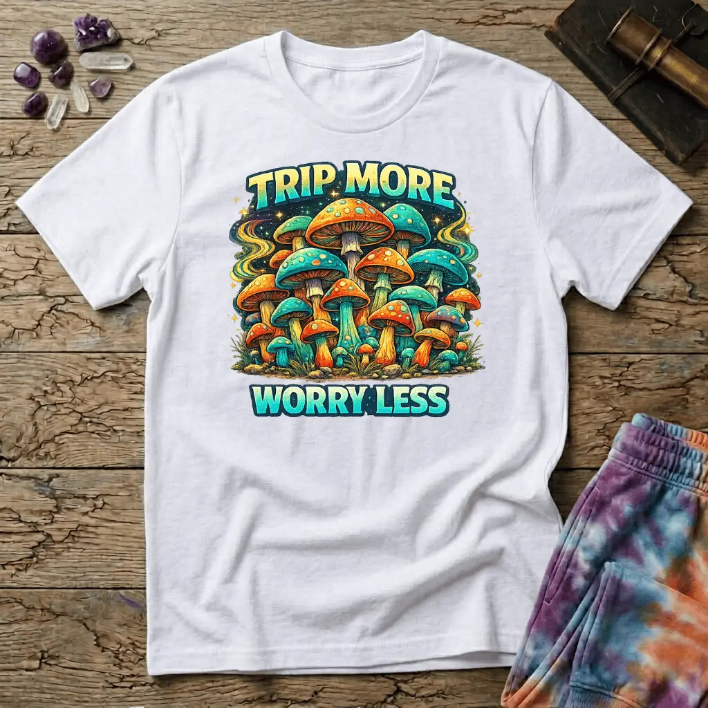 Printify T-Shirt Trip More Worry Less Mushroom T-Shirt Mushroom Magic Mushroom T-Shirt