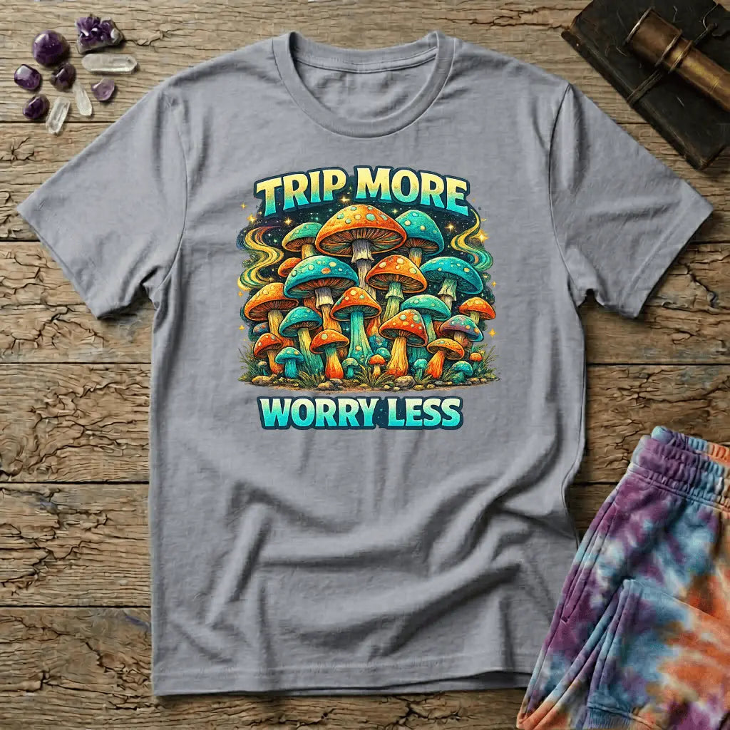 Printify T-Shirt Trip More Worry Less Mushroom T-Shirt Mushroom Magic Mushroom T-Shirt