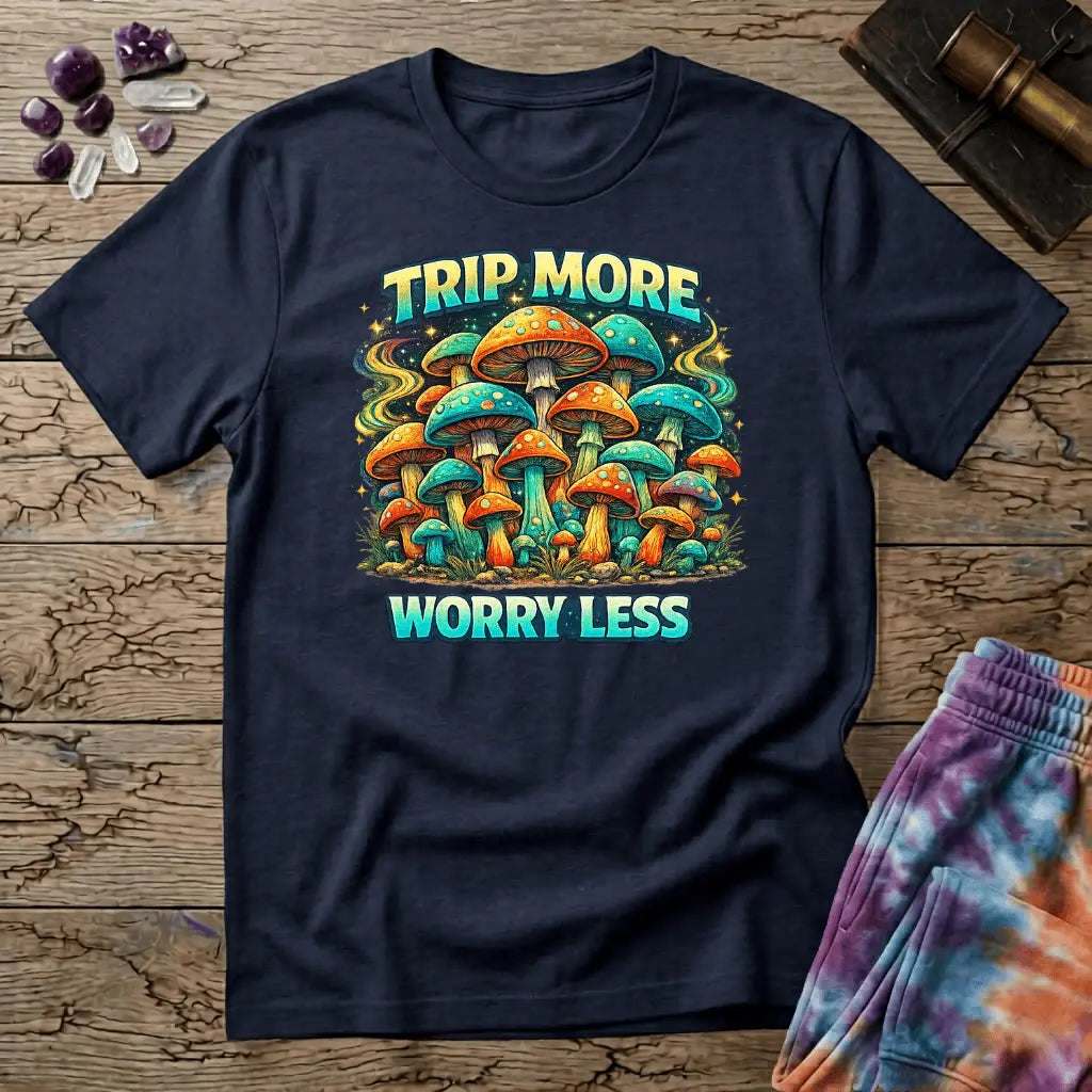 Printify T-Shirt Trip More Worry Less Mushroom T-Shirt Mushroom Magic Mushroom T-Shirt